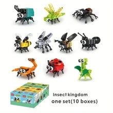 10 Boxes Small Particles Insect Assembling Building Toy Set, Cartoon Insects Models Including Spider, Ladybug, Dragonfly, Bee, Mantis, Fly, Ant, Scorpion, Firefly - Apricot - View 6