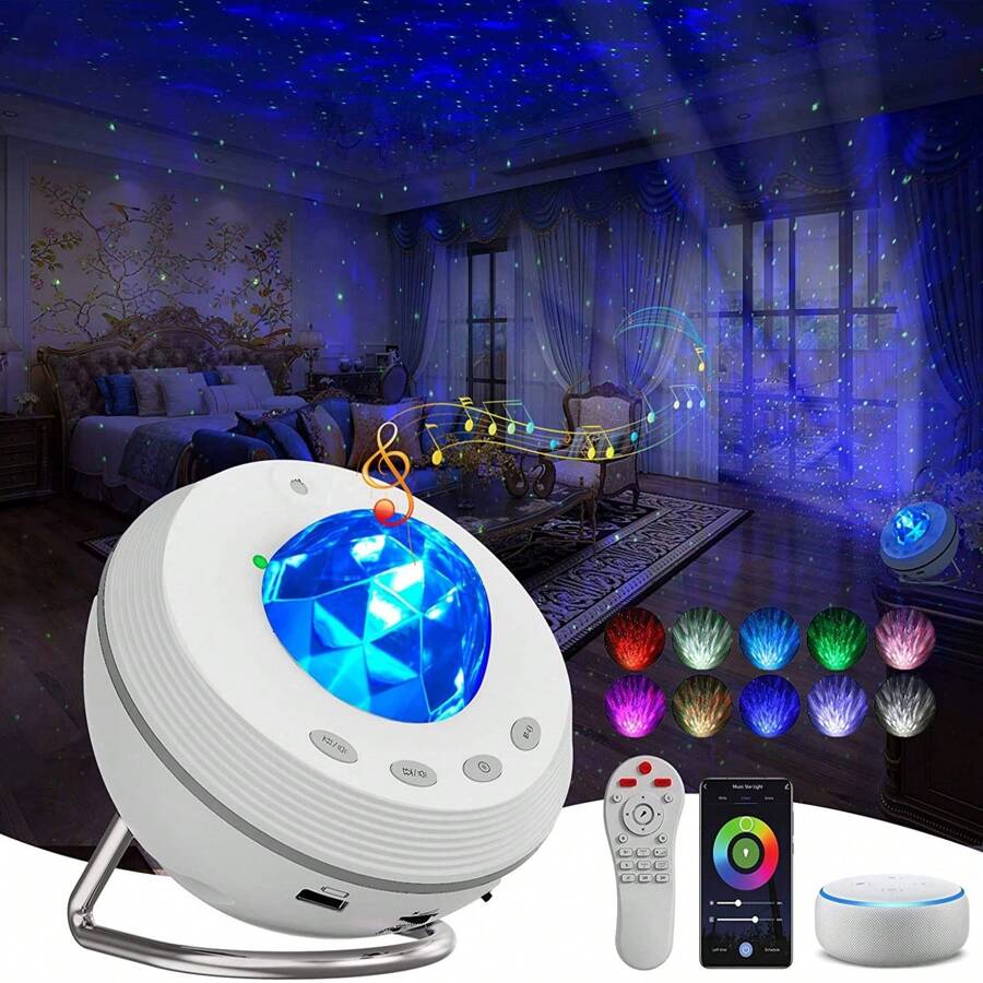 Creative Music Starry Sky Lamp With Spaceball Design; Rotating Led