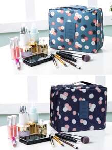 多功能化妝包,戶外旅行組織化妝品收納盒,有隔層設計,點陣圖案 - 藏蓝色 - 查看 6