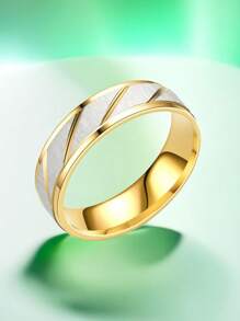 1入組個性化優雅的鈦鋼戒指，派對流行女士配件韁尾戒指，時尚輕奢電鍍24k金斜紋花戒指，生日禮物男女情侶婚禮承諾戒指，簡約浪漫潮流校園好朋友假日禮物，手飾戒指帥氣的珠寶飾品，日韓風格的個性不羈不凡，精品不銹鋼戒指。 - 6MM 斜線4顆鑽 - 查看 4