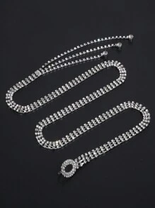 小圓形三排豪華女士金屬腰鏈 - 銀色 - 查看 4