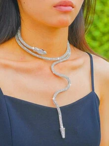 假期禮盒-1條時尚性感的仿蛇形項鍊,可以自由塑形,是送給情人、女友、母親或最好的朋友的聖誕/新年/情人節/母親節禮物的完美選擇;優雅而性感的蛇形項鍊,配有閃亮的鑽石,適合女性的派對或宴會裝飾。 - 銀色 - 查看 7