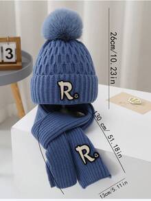 兒童藍色冬季套裝:針織帽子和圍巾,包括耳罩和頸暖器 - 藍色 - 查看 4