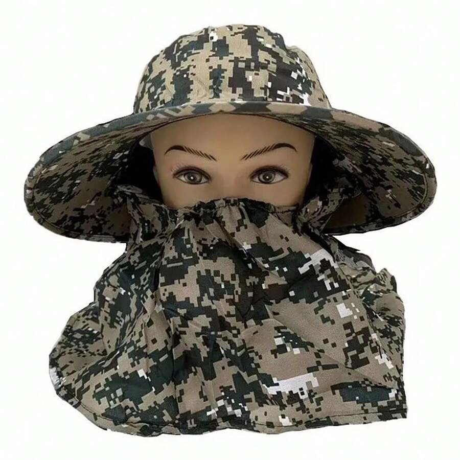 1 Piece Detachable Men's Sun Hat With Face Mask, Breathable Mesh Design, Excellent For Outdoor Activities Such As Climbing, Fishing