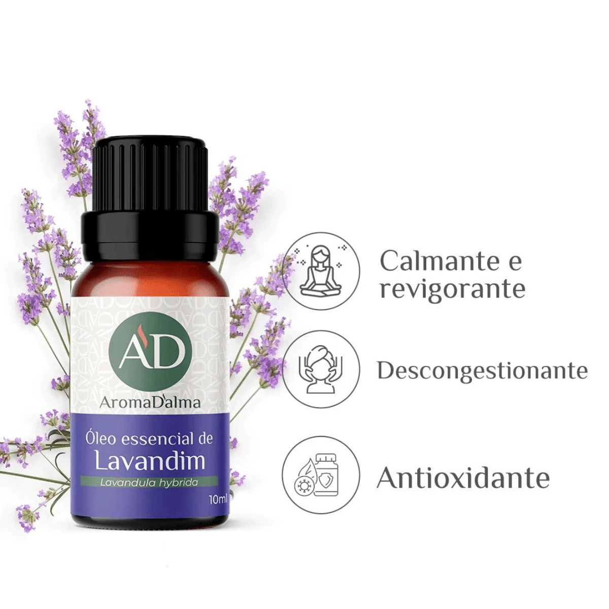 Óleo Essencial De Lavandim Grosso 100% Puro - 10ml - Ideal Para Difusor, Aromaterapia e Cuidados Com o Corpo I Aroma Herbáceo, Floral e Levemente Frutado I Aroma D'alma - Bege - Visão 1