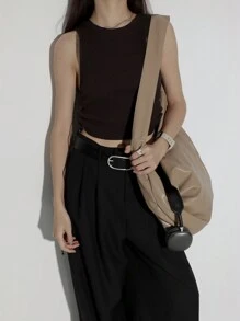 購物袋，夏季鬆垮風格柔軟皮革女包，休閒款實色女士手提包，簡約設計休閒包，大容量肩背包，斜跨包，饅頭包，適用於日常使用，休閒，購物，辦公室，上學，高中，大學。 - 杏色 - 查看 3