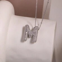 1 PC Silver Color A-Z Balloons Initial Letter Cubic  Pendant Necklace Chunky Personalized Alphabet Necklace For Women Jewelry - Antique Silver - View 19