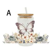 1 Piece Uv Dtf Transfer Coffee Design  Flower Design,Cartoon Design,Butterfly Design, Etc Sticker In 9.5inch*4.3inch For 16oz Glass Cups Diy Wrap Transfer Sticker Glass Cup Waterproof Sticker Bottle Sticker Adhesive Sticker-(Excluding Cups) - Multicolor - View 2