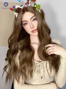 Elegant High-End Lace Wig 13*4*1 T Partial Lace Wig, 24-Inch Long Blackish-Brown Wavy Wig, Synthetic Lace Wig, Party, Music Festival, Festival Gift, Women's Synthetic Heat-Resistant Wig - Rust Brown - View 2