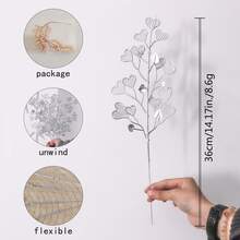 6 Piezas De Decoración De Hojas Doradas/platas, Decoración De Habitación Estética, Decoración De Jardín, Decoración Del Hogar, Decoración De Casa, Arreglo De Toque Real, Decoración De Escena, Decoración De Boda, Decoración De Vacaciones, Decoración De Fiesta, Decoración De Celebración De Acción De Gracias - Plateado - Ver 2