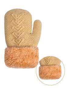 Children's Ages 0-10 Double Ball Fur-Like Rabbit Hair Knitted Set With Thermal Lined And Scarf, 3 Pieces Set For Christmas Gift - Beige - View 11