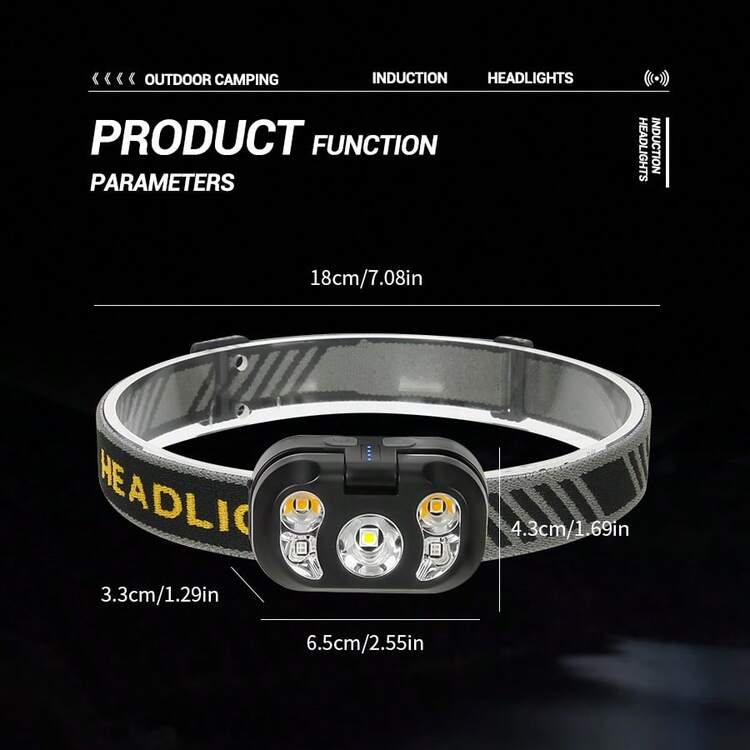 1pc Multifunctional Flip-cap Intelligent Induction Headlamp - Black - View 10