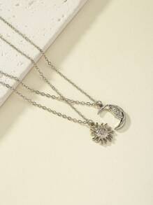 2入組時尚簡約太陽和月亮吊墜項鍊,適用於女性 - 彩色 - 查看 2