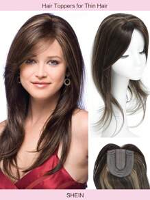 Peluca De Relleno Para Mujeres Con Mechones De Color Marrón Y Ondulado, Piezas De Cabello Sintético Para Mujeres, Peluquines Y Postizos Para La Caída Del Cabello - Color Piano - Ver 1
