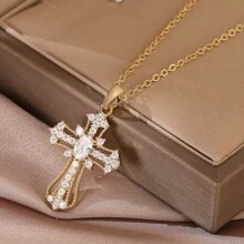 1 Pieza Collar De Lujo De Moda Con Colgante Cruzado Para Mujeres, Elegante Cadena De Clavícula Con , Accesorios De Joyería, Regalo Para Chicas