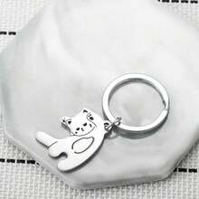 Creative Cat Holding Heart-shaped Sign Stainless Steel Keychain For Couple Backpack Car Keys Wallets Shoulder Bag Crossbody Bag Handbag Accessory Party Gift, Birthday Gift, Valentine's Day Gift, Fashionable Youth Teenage Girl Female College Student Teacher Friendship Gift - Silver - View 6