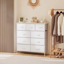 Sweetcrispy 9 Tall Fabric Clothes Cabinet Storage Organizers And Wood Top Surface Table Chest Of Drawers, 9 Drawer Dresser,Grids Grid Cabinet  Fabric Storage Tower For Bedroom, Hallway, Entryway, Closet, Tall Chest Organizer Unit With Fabric Bins, Steel Frame, Wood Top, Easy Pull Handle, Charcoal,White - 白色 - 查看 3