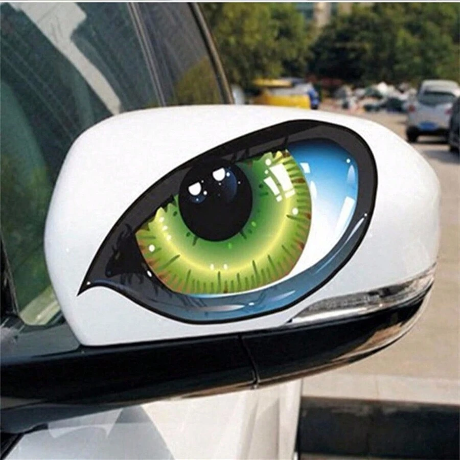 1對眼睛3d汽車貼紙,防水立體反光貓眼貼紙,側面後視鏡有趣的機車裝飾貼紙,汽車外飾配件 - 彩色 - 查看 1
