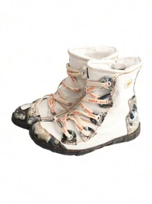 TMA EYES 1 đôi Mắt Của phụ nữ Phong cách Retro Giày bốt ngắn , Tay Khâu Với Tân màu , Da giả Chèn Đối với Tương phản , Lót , Thường xuyên Lông , Thêu Dây giày , Chống trượt , Bền chặt , Thoải mái , Ấm áp , Thích hợp Đối với Ngoài trời , Giải trí , Kích thước lớn , Rộng Đôi chân - trắng - Xem 1