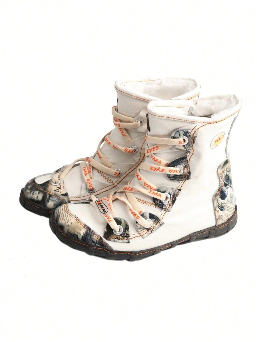 TMA EYES 1 đôi Mắt Của phụ nữ Phong cách Retro Giày bốt ngắn , Tay Khâu Với Tân màu , Da giả Chèn Đối với Tương phản , Lót , Thường xuyên Lông , Thêu Dây giày , Chống trượt , Bền chặt , Thoải mái , Ấm áp , Thích hợp Đối với Ngoài trời , Giải trí , Kích thước lớn , Rộng Đôi chân - trắng - Xem 1