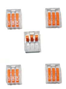 5入組槓桿式電線接線器,3孔pct-213,多種導體緊湊型電線連接器,端子塊電纜推接線連接器400 V 28-12 Awg 1入2出 - 橘色 - 查看 1