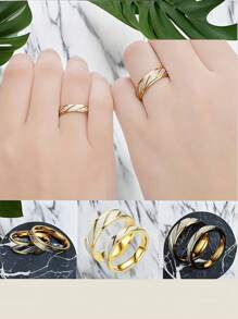 1入組個性化優雅的鈦鋼戒指，派對流行女士配件韁尾戒指，時尚輕奢電鍍24k金斜紋花戒指，生日禮物男女情侶婚禮承諾戒指，簡約浪漫潮流校園好朋友假日禮物，手飾戒指帥氣的珠寶飾品，日韓風格的個性不羈不凡，精品不銹鋼戒指。 - 6MM 斜線4顆鑽 - 查看 1