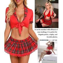 Baby Doll Kawaii Sexy Lingerie Schoolgirl Cosplay Costume - Red - View 2