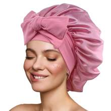 1PC Protect Your Hair While You Sleep: Reusable Satin Jumbo Pink Bonnet with Wide Elastic Band Satin Bonnet Silk Bonnet Hair Bonnet for Sleeping Large Bonnets with Tie Band Hair Wrap with Adjustable Straps Hair Cap Night Sleep Caps for Women Curly Braid Hair Dark Pink - Pink - View 1