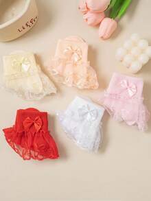 5雙/套可愛蝴蝶結裝飾蕾絲短襪適合日常穿著 - 彩色 - 查看 3