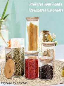 1pc Clear Glass Storage Jars with Lids -Glass Pantry Storage Containers for Kitchen,Pantry,Flour,Coffee, Cereal,Spice,Beans,Pasta,Powder - Transparent 6.5*20CM - View 2