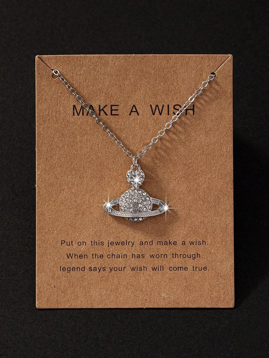 1個全鑲嵌的幾何形狀行星吊墜項鍊 - 銀色 - 查看 1