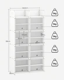HEXCELEN Zapatero, Zapatero de 8 Niveles con Cerradura de Tapa y Ganchos, Zapatero de plástico de Gran Espacio, Organizador de Zapatos para Pasillos, Dormitorios, Entradas, Blanco - Blanco - Ver 6