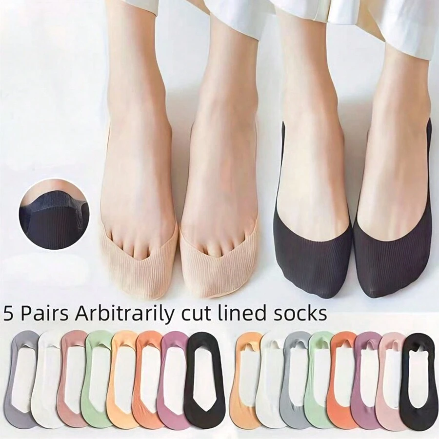5 雙裝女用韓版 Ins 風格防滑休閒隱形船襪適合日常穿著 - 彩色 - 查看 1