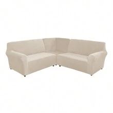 MIFXIN Sectional Corner Sofa Covers 7 Seat L-Shaped Sofa Sectional Couch Slipcovers 3 Piece Velvet Stretch Soft Washable Furniture Sofa Protector for 7-Seater Corner Sofas - Màu be - Xem 3