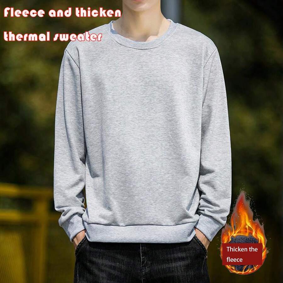 Men'S Warm Lined Round Neck Sweatshirt Gym Clothes Men - Grey - View 1