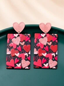 情人節珠寶的一對時尚浪漫復古方形亮面塑膠耳環 - 彩色 - 查看 1