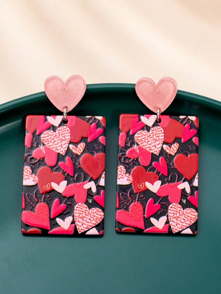 情人節珠寶的一對時尚浪漫復古方形亮面塑膠耳環 - 彩色 - 查看 1
