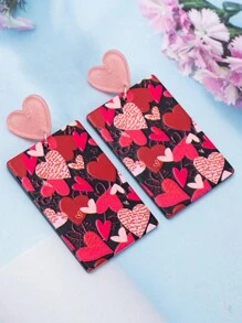 情人節珠寶的一對時尚浪漫復古方形亮面塑膠耳環 - 彩色 - 查看 5