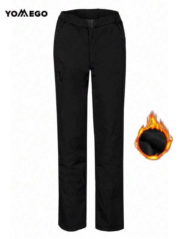 YOMEGO Women's Outdoor Thermal Lined Soft Shell Pants, Windproof & Warm Casual Trousers, With Built-In Belt, Suitable For Winter, Spring And Autumn Outdoor Sports