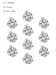 CIZME 10 cái/bộ Thép y tế Thay thế Những quả bóng Đối với Đồ trang sức Xuyên ( Bụng , Lưỡi , Núm vú , Công nghiệp ) 5mm - Bạc - Xem 13