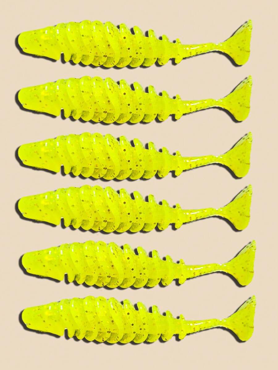 20入組 6.5cm 2.5英寸 2.5克 Tpr材質浮漂軟餌帶t字尾,適用於鱸魚、鱒魚、鯰魚、鮭魚和大比目魚,反向螺紋設計,綠色、黃色和紫色 - 黃色 - 查看 1