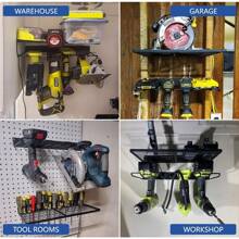 2 Pieces Power Tool Organizer - Drill Rack Wall Mount - Heavy Duty Tool Rack - Floating Tool Rack Wall Mount Tool Storage Rack - Black - Black - View 4