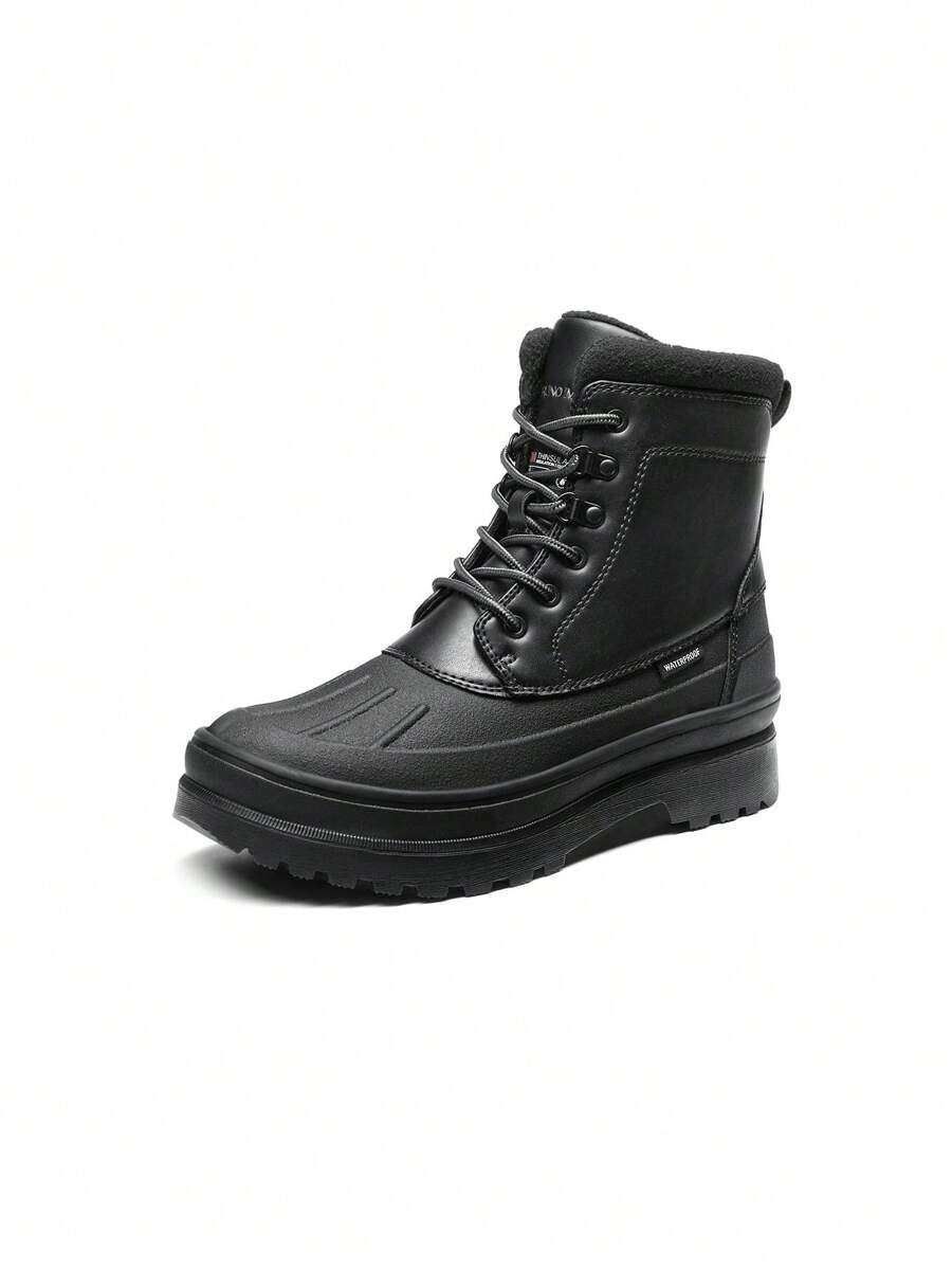 Men's Insulated Waterproof Snow Boots Warm Fur Lined Outdoor Winter Boots - 黑與白 - 查看 1