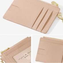 Fashionable Card Holder For Women Simple And Mini Suitable For Commuting Portable And Cute Keychain Coin Purse Multi-Function Zipper Storage Bag Suitable For Credit Cards And Lipsticks Light And Fashionable Commemorative Day Wallet Birthday Gift White-Collar Unisex ID Card Holder Business Casual Wallet Keychain - Pink - View 5