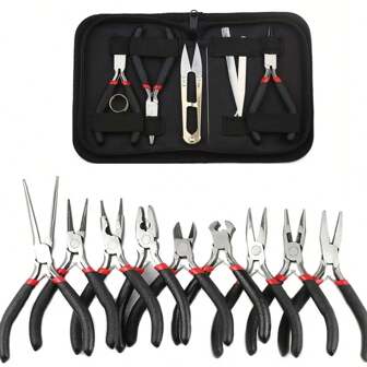5 英寸迷你鉗套裝,包括鑷鼻鉗、圓鼻鉗、扁鼻鉗、彎嘴鉗、剪線鉗、紅黑色剪切器,適用於 Diy 珠寶製作