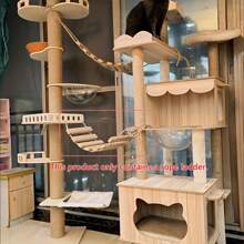 1pc Hanging Rope Cat Climbing Ladder For Play, Climb, And Scratch, Natural Fir Wood With Sturdy And Durable Rope, 50cm/100cm Length, Max Load 12kg (26lb) - Apricot - View 9