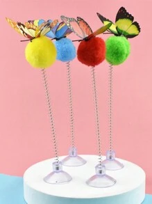 1pc Random Color Pet Toy Spring Ball Suction Cup Spring Cat Teaser Wand Funny Cat Toy - Multicolor - View 4