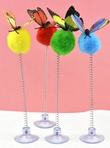 1pc Random Color Pet Toy Spring Ball Suction Cup Spring Cat Teaser Wand Funny Cat Toy - Multicolor - View 5