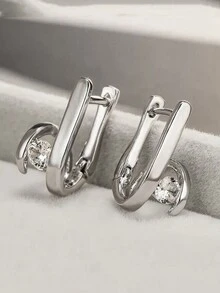 2pcs Geometric Stud Earrings Women Fashion Unisex Accessories Party Bride Wedding Silver Plated Jewelry Gift For Girlfriend Couple Wife Friendship - Apricot - View 2