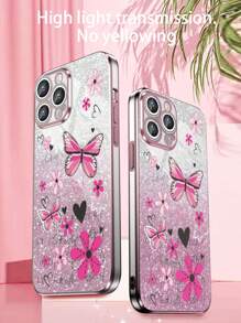 1 个粉色镀层 Tpu 蝴蝶图案防摔手机壳和 1 个粉色渐变闪光卡纸/带闪光手机壳/腕带手机壳/趣味手机壳（兼容 iPhone、、、Oppo、Redmi） - 粉色 - 查看 5